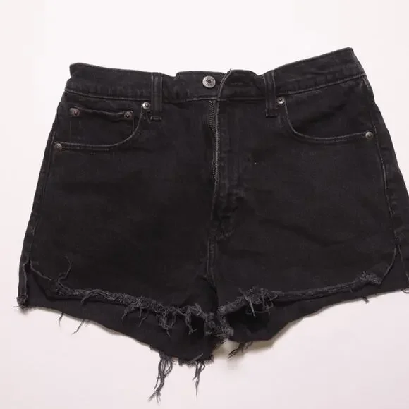 Abercrombie & Fitch The Mom short high rise Black Denim Cutoff Short Size 27/4 - Picture 2 of 3